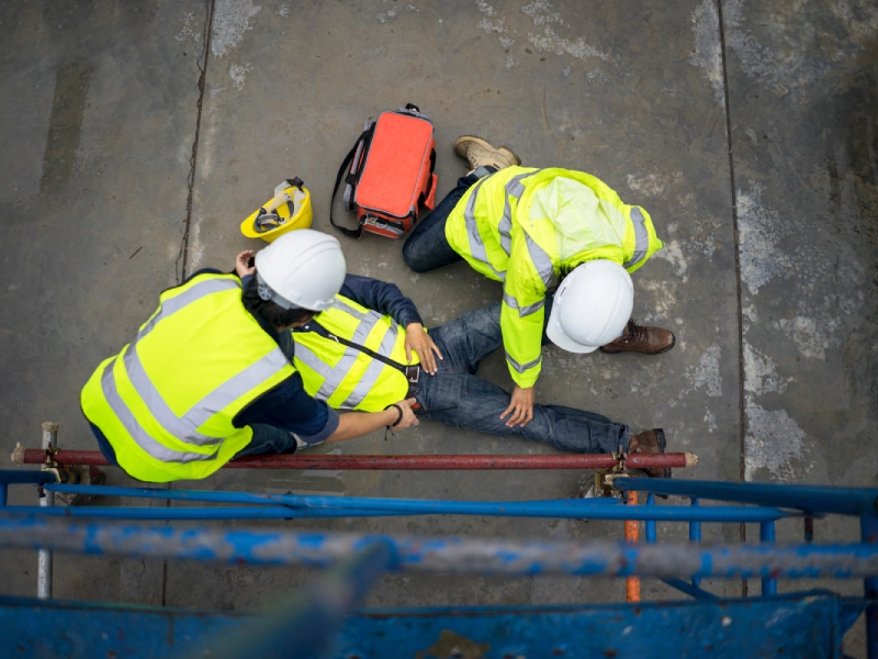 Construction worker accident; first aid given.