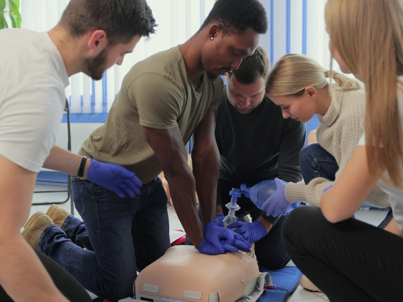 CPR training class using a mannequin.